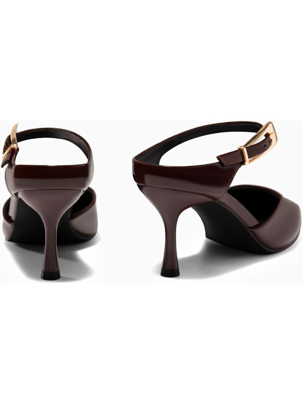 Women's Dark Brown Faux Leather Closed Pointed Toe Ankle Buckle Strap Heels - Picture 5 of 5